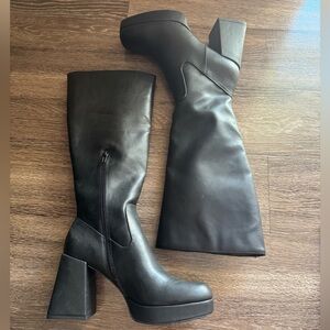 Pull&Bear Black Knee-High Platform Boots - Women's